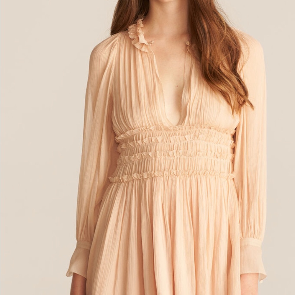 Rebecca Taylor Tan Pleated Smocked Sundress